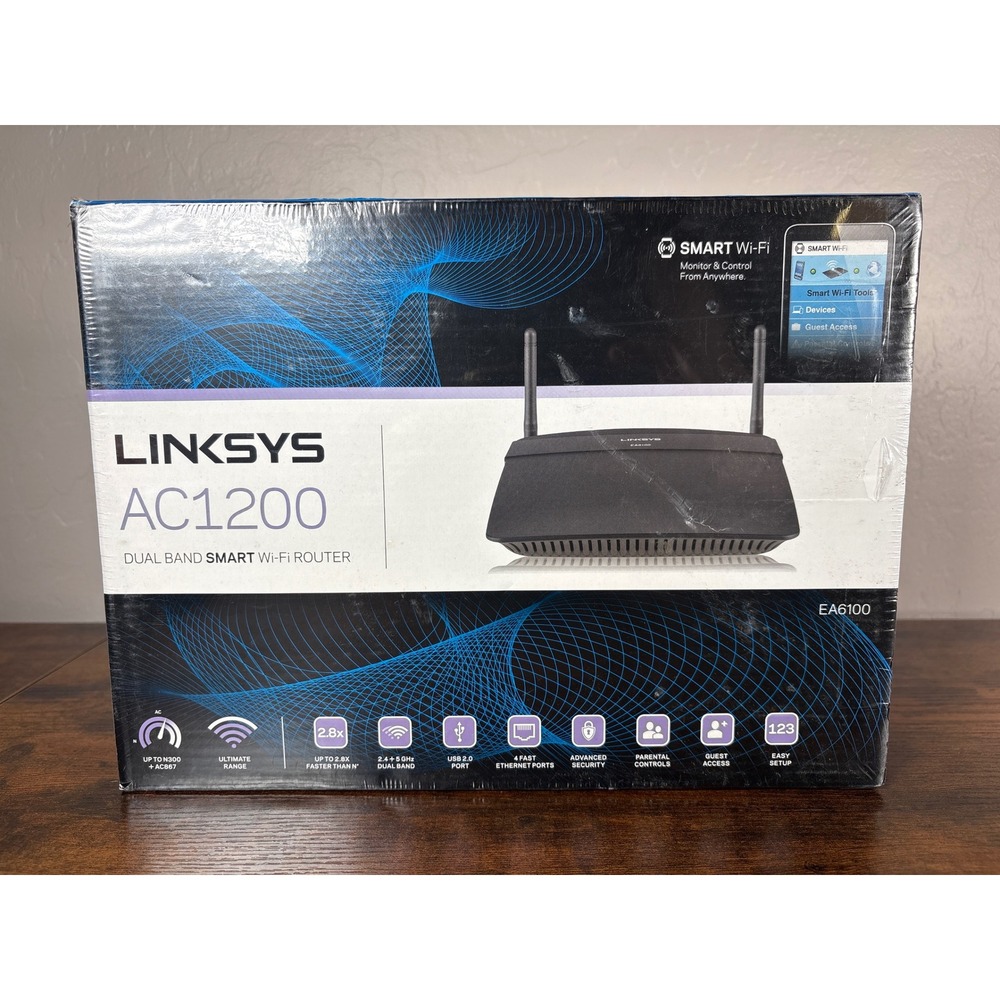 Linksys AC1200 Dual Band Smart Wi-Fi Router EA6100 N300 AC867 USB 2.0 Black‎ New